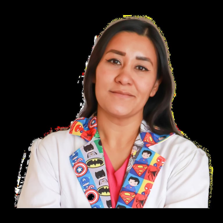 Woman wearing white shirt with colorful superhero-themed scarf and pink top against black background
