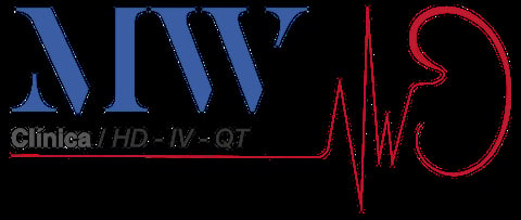AFW Clinica HD-IV-QT logo with heartbeat waveform and kidney symbol on black background